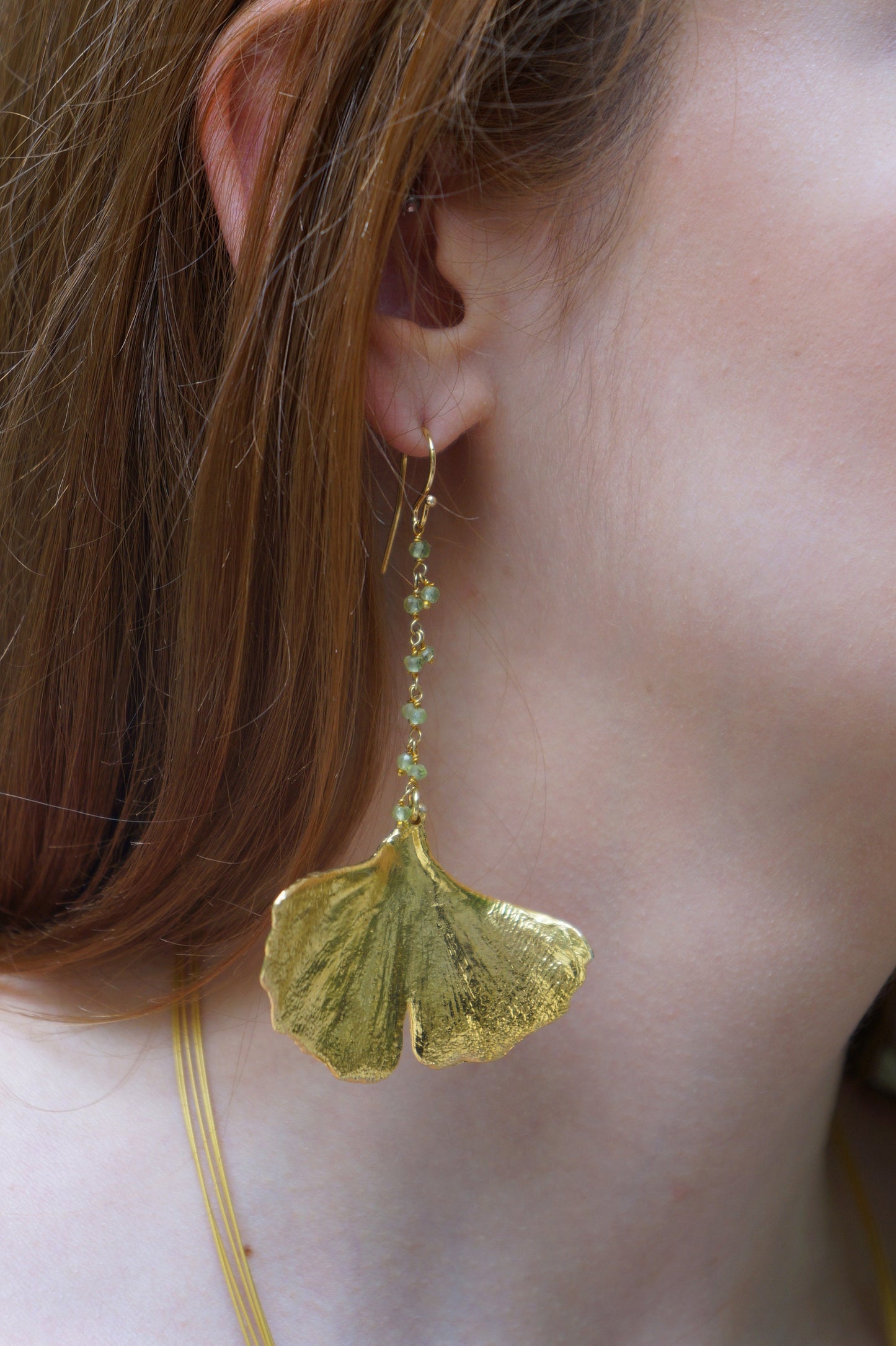 Long Ginko leaf earrings for Women Gold on sterling silver.