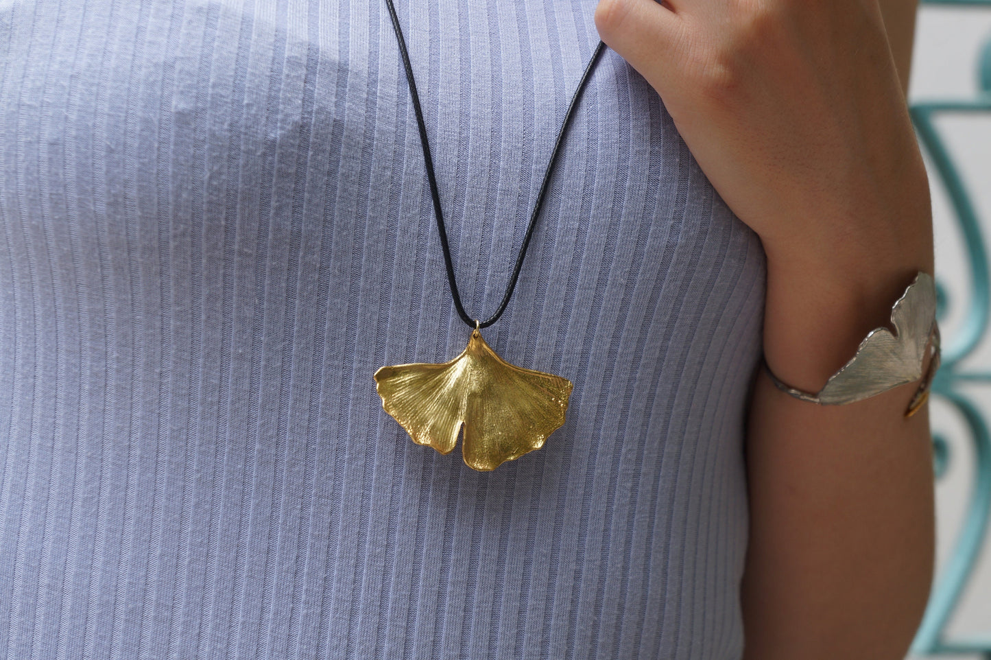 Ginkgo Biloba Leaf Pendant Necklace 14K Goldplated on Recycled sterling silver by Mother nature. Symbol of hope,Peace,Endurance & Vitality