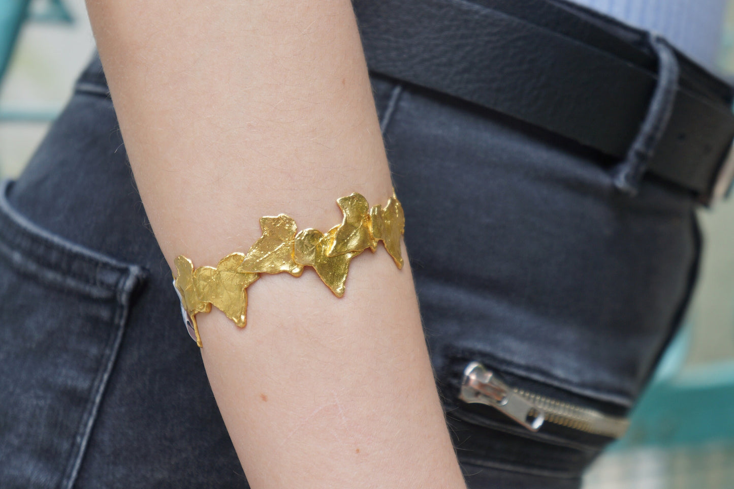 Ivy Leaves Bangle Bracelet 14K Gold plated on /or sterling recycled silver 925 .