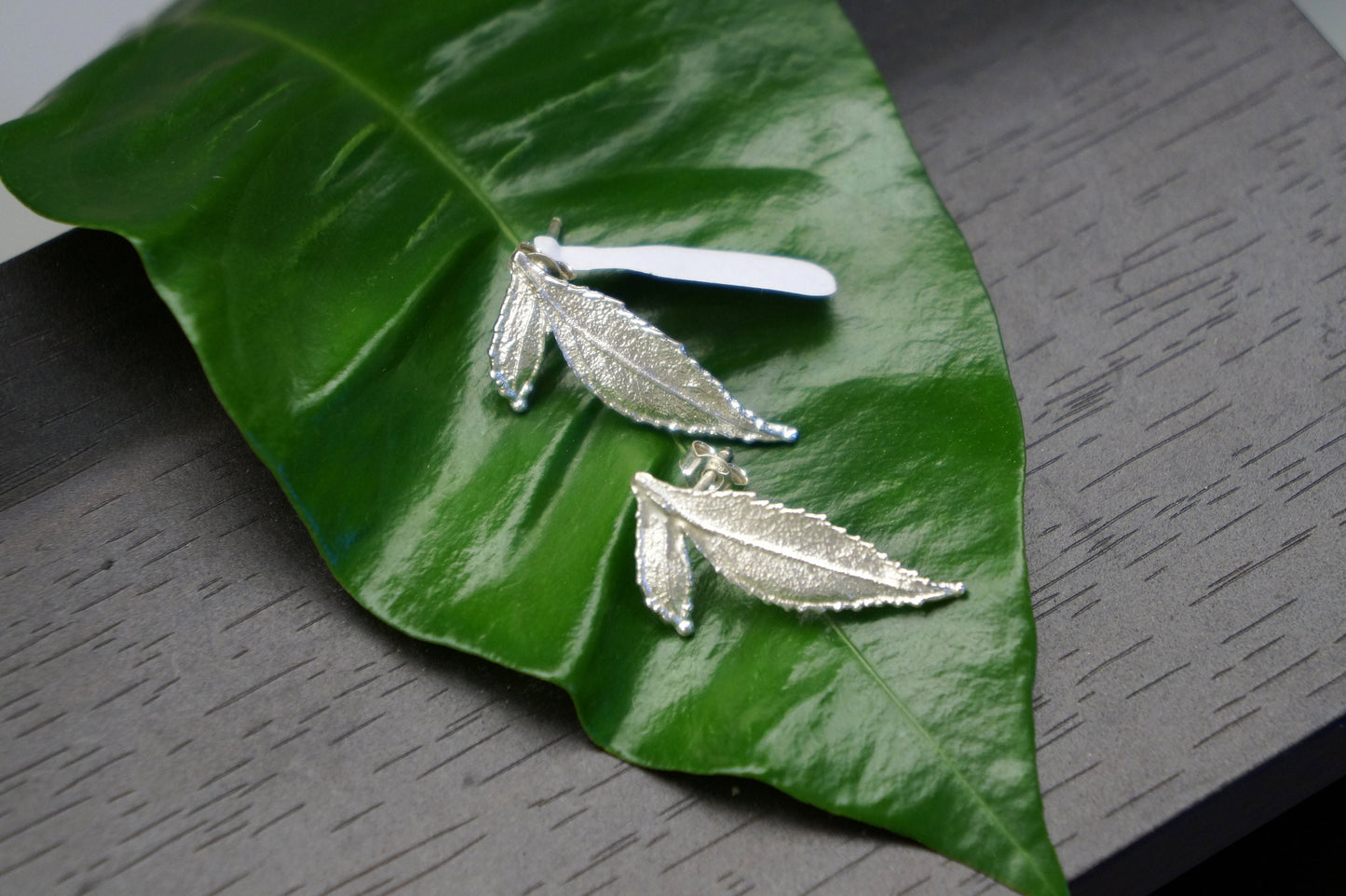 Rose flower Leaf Earrings for Women on sterling Silver.