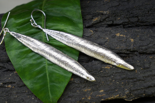 Long Olive Leaf Earrings Sterling Silver.