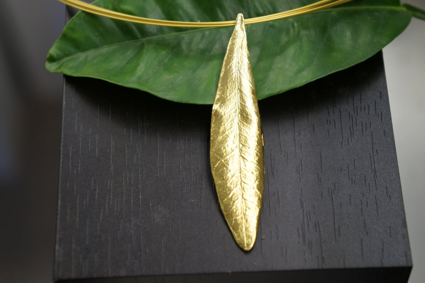 14K Gold plated on sterling silver Real Olive Leaf Necklace for Women by Mother Nature Jewelry, Statement Necklace