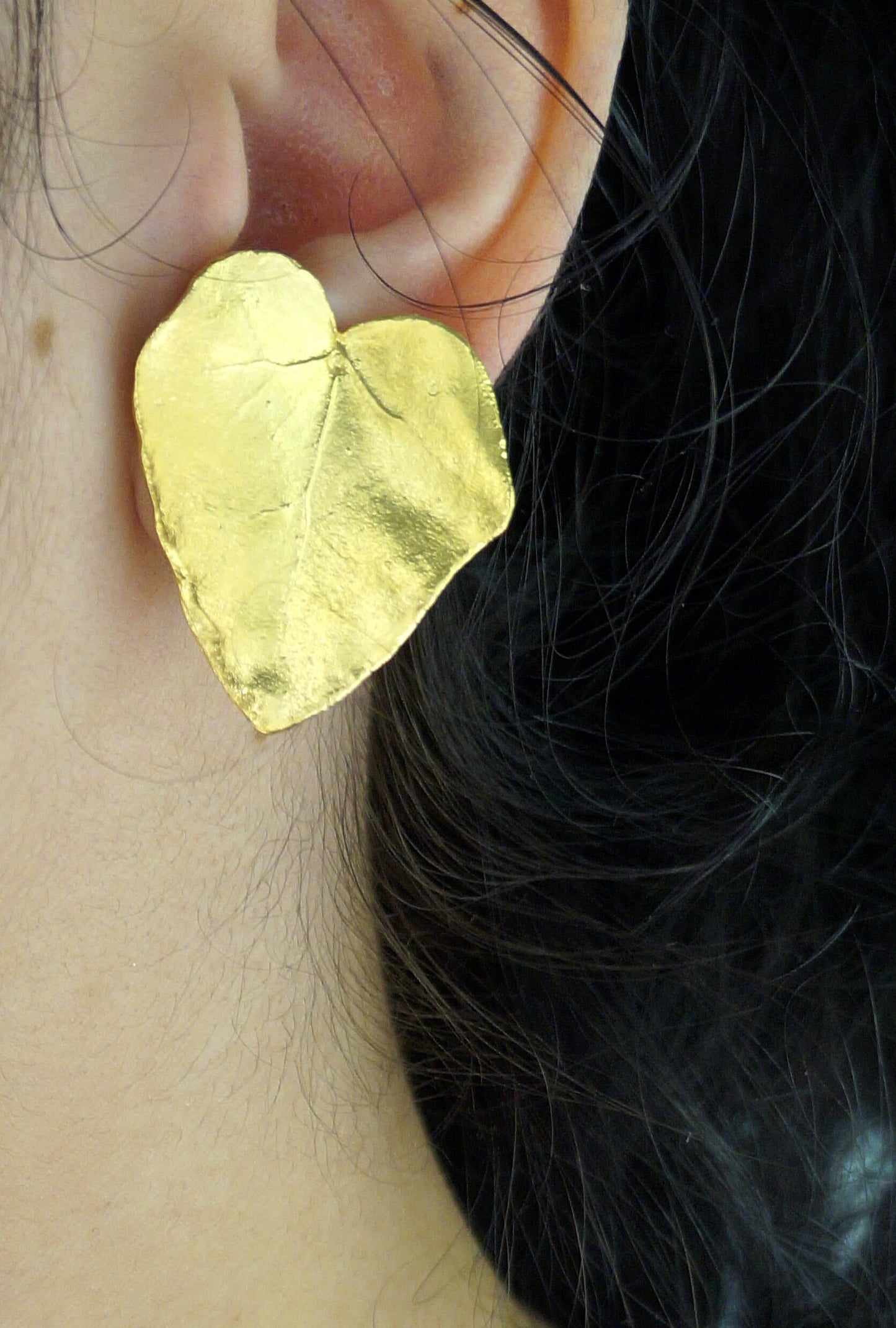 Heart shape Ivy leaf Earrings for Women. 14k Gold plated on Sterling Silver 925.