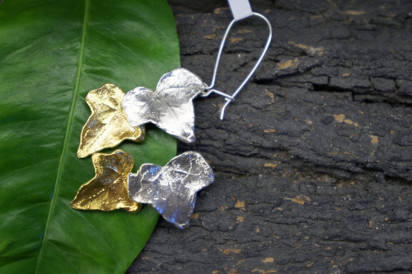 Statement Earrings Silver Ivy Leaf Earrings for Women, Minimalist Handmade Nature Jewelry. Organic JewelryBy Mother Nature