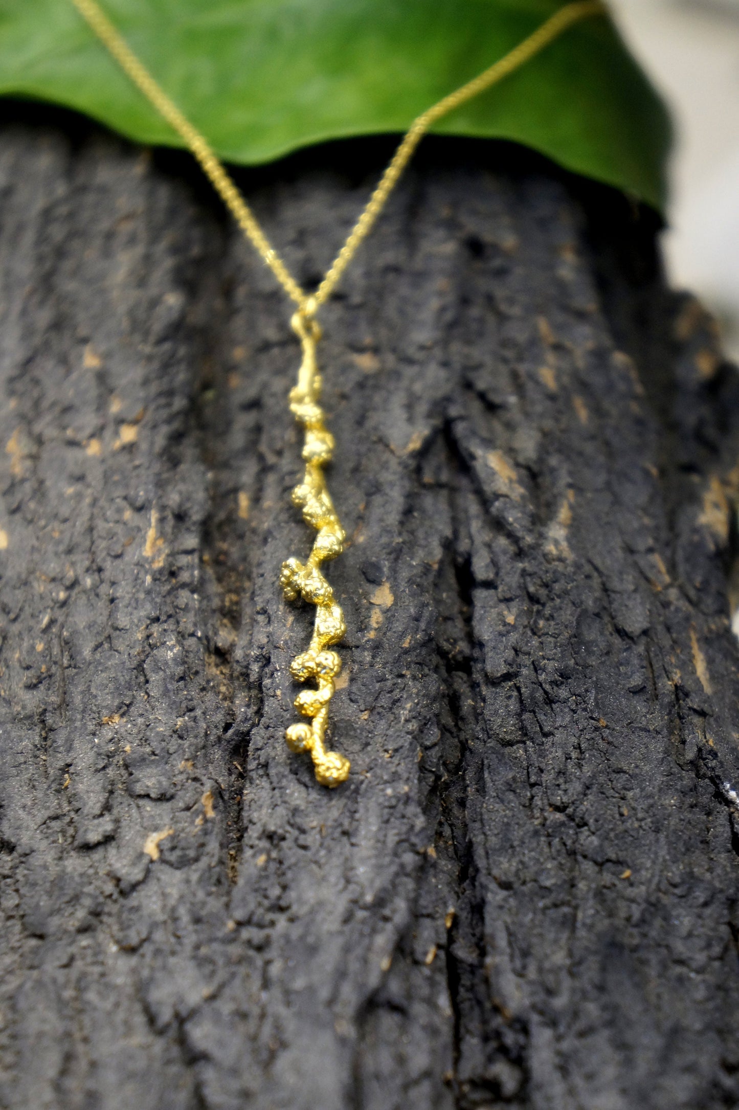 Just Pendant or Chain necklace, Solid Gold Mimosa Branch with buds for Women. 9k-14K-18k Solid Gold Pendant with Gold chain mimosa pudica