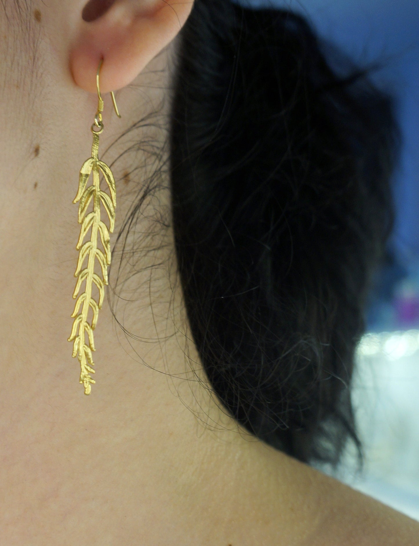 REAL Araucaria Leaf earrings in Sterling Silver, Unusual Long earrings from Mother Nature jewelry.