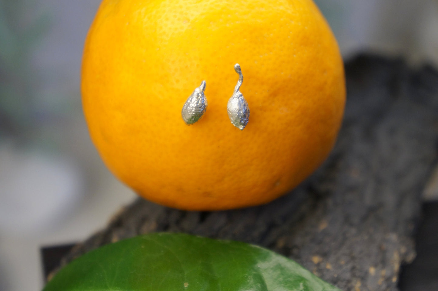 Tiny Olive fruit Earrings for Women, sterling Silver Earrings Gold plated .