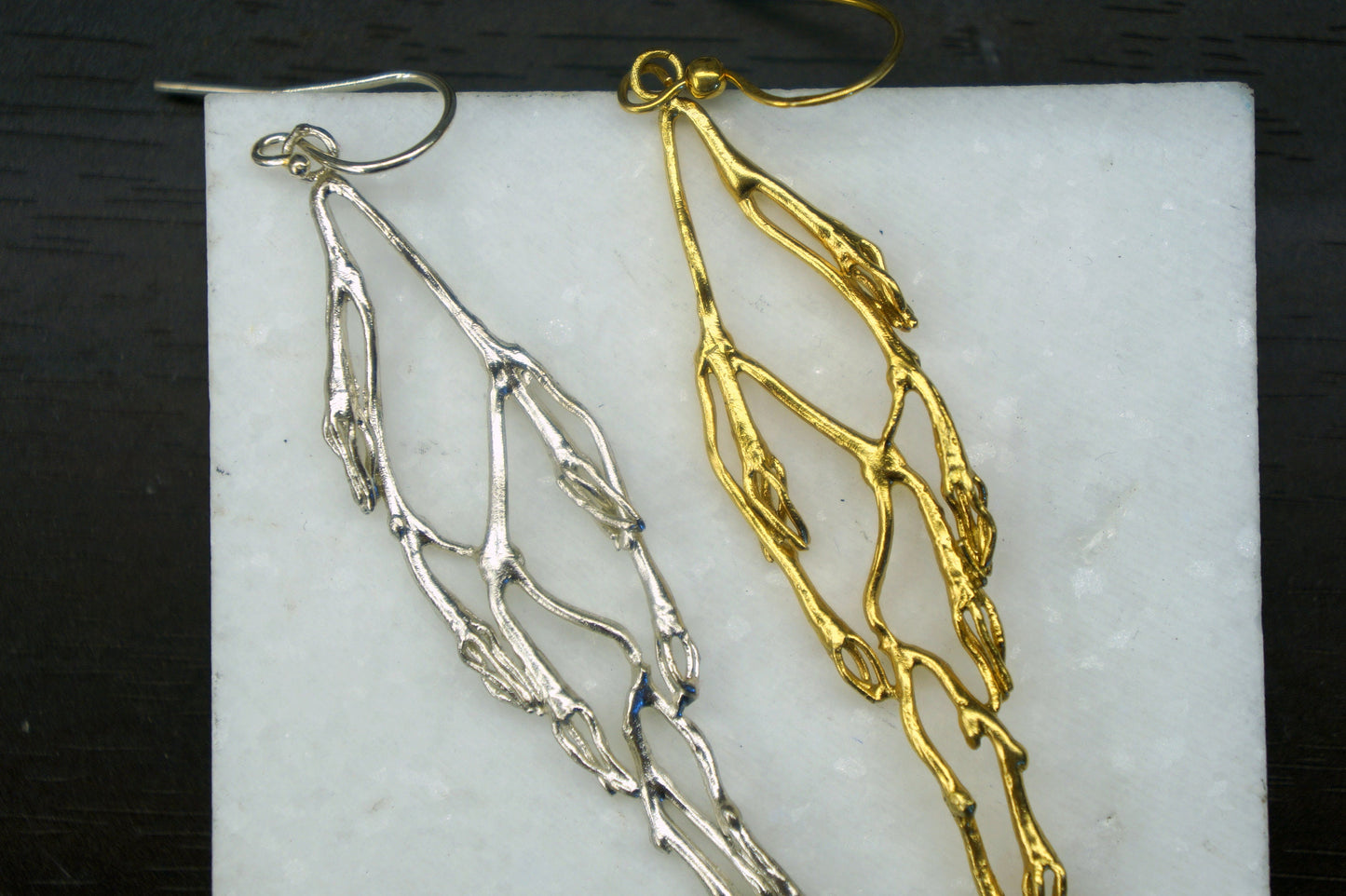 Sterling Silver multi Jasmine Twig Earrings Or 14k Gold plated on silver. Jasmine flower is associated with love divinity and hope.