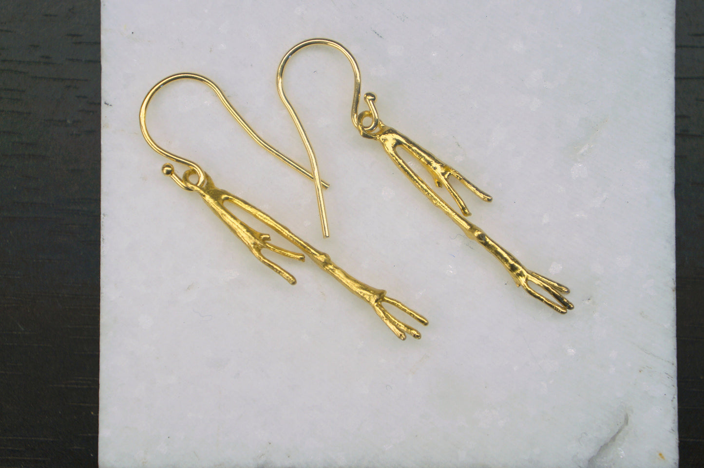 Jasmine plant Gold twig earrings by Real Jasmine flower branch in sterling silver. Mother nature plant earrings