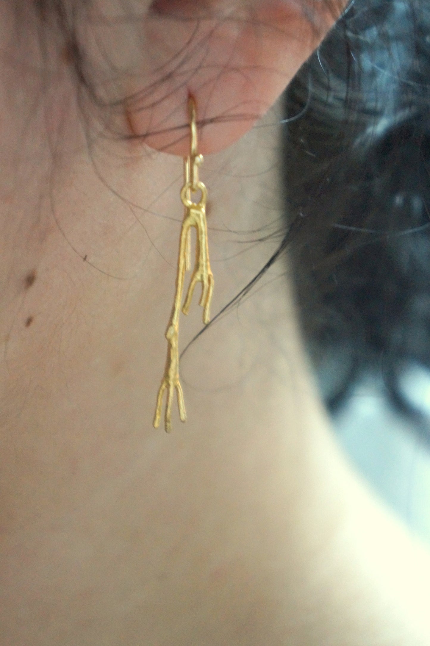 Jasmine plant Gold twig earrings by Real Jasmine flower branch in sterling silver. Mother nature plant earrings