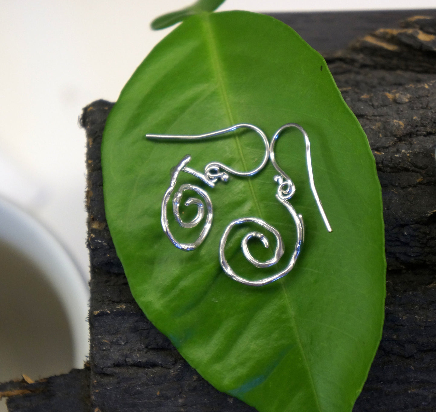 Twig Spiral Branch Earrings in sterling silver.