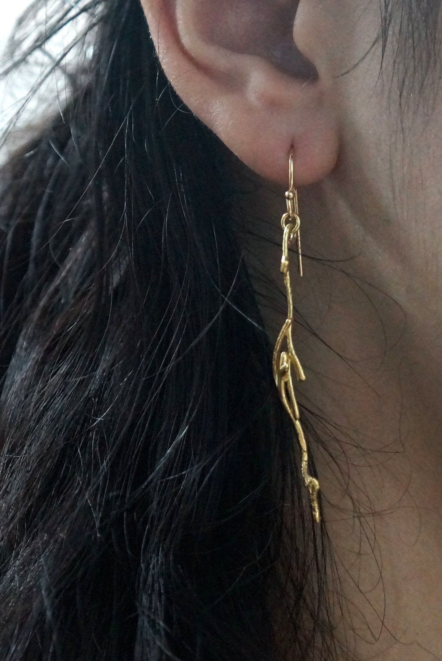 Real Jasmine Twig Earrings in sterling silver, Gold plated .