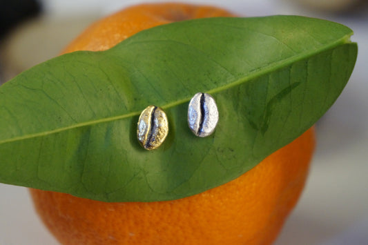 REAL Coffee Bean earrings for Men and Women, in sterling Recycled Silver. Coffee Bean is symbol of awakening and life.