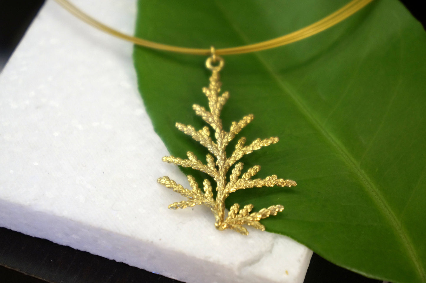 Cypress Tree Leaf Necklace Gold plated