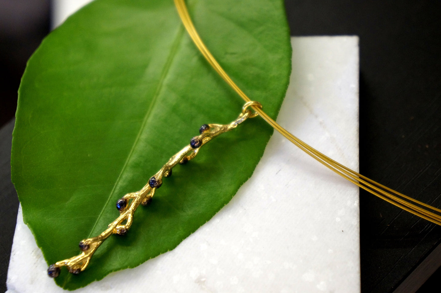 Acacia branch Multi Strand Necklace for Women Gold and black rhodium on sterling silver