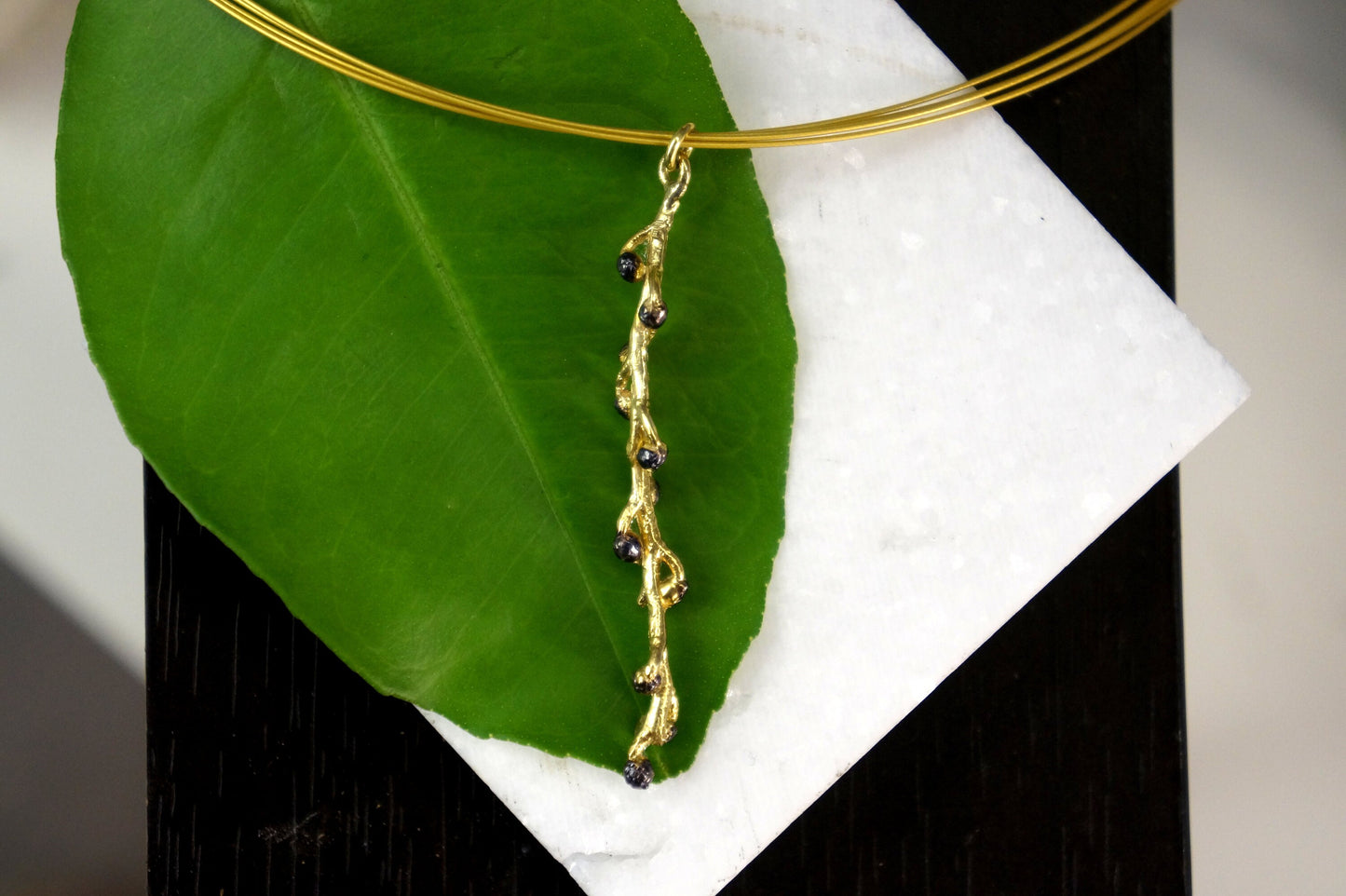 Acacia branch Multi Strand Necklace for Women Gold and black rhodium on sterling silver