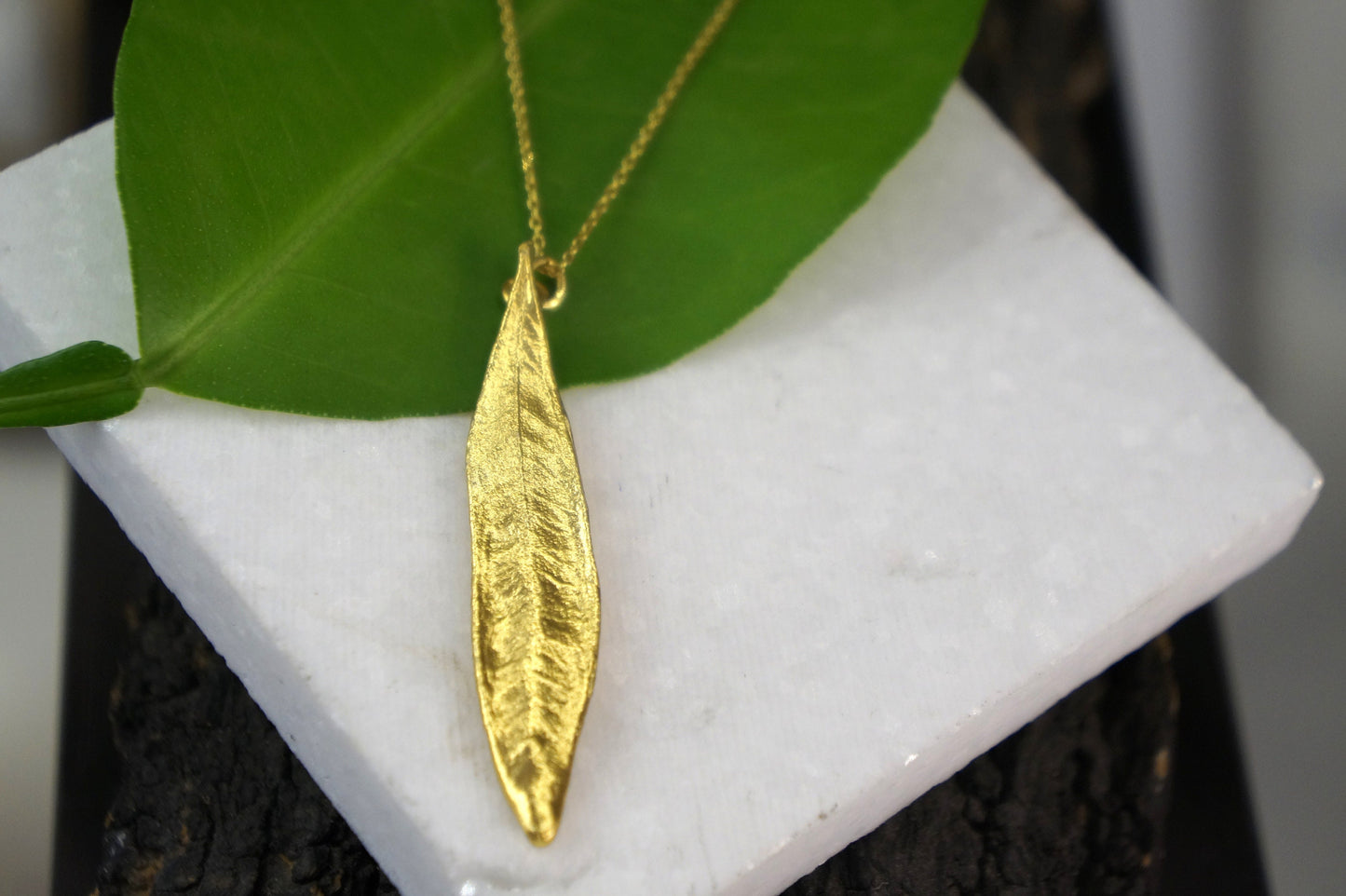 Gold Olive Leaf chain Necklace for Women. 14K Gold plated on Sterling silver