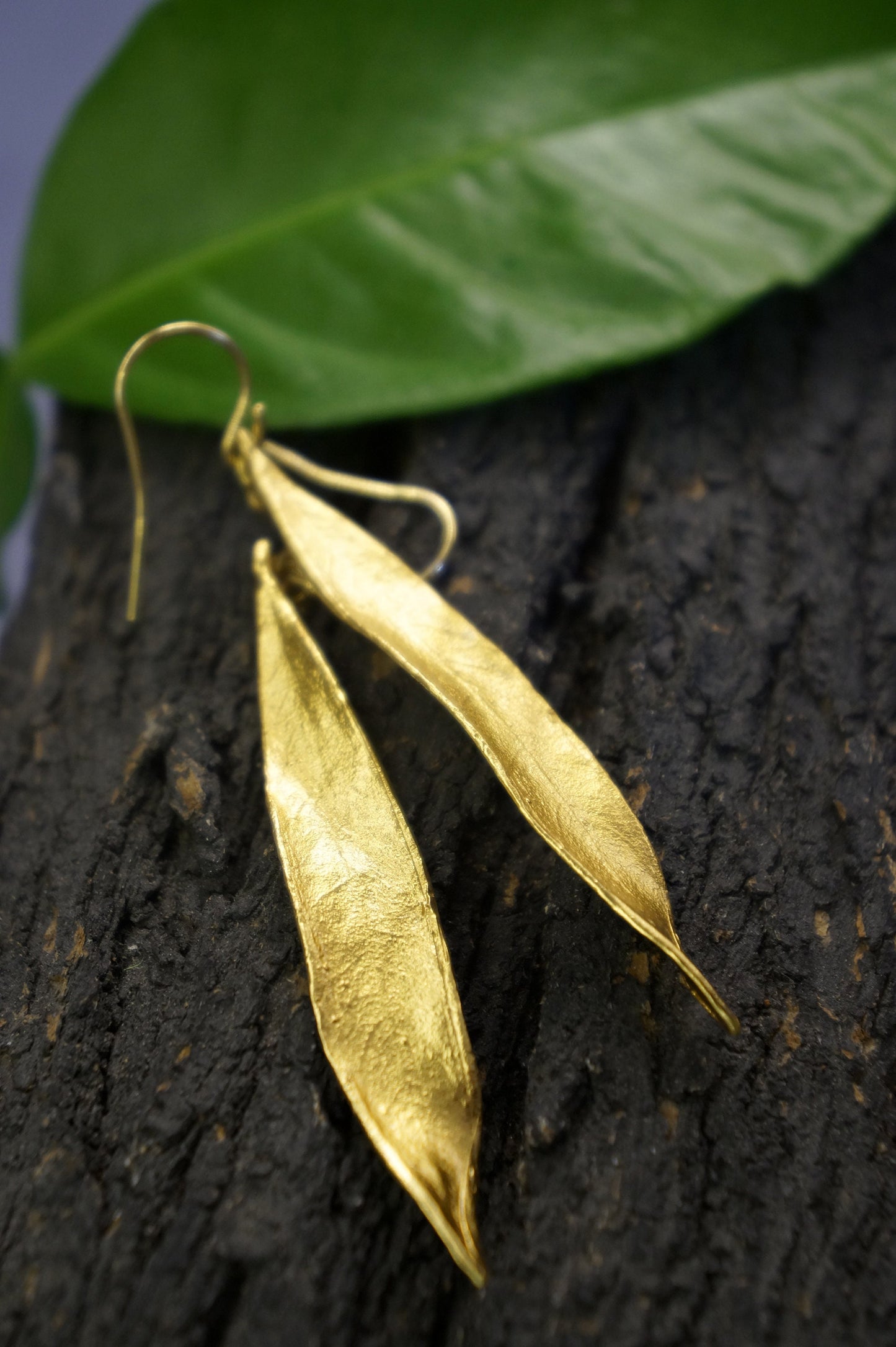 Eco friendly - handmade jewelry. Real Olive leaf dangle earrings,14k gold on sterling recycled silver 925.Olive is a symbol of protection...