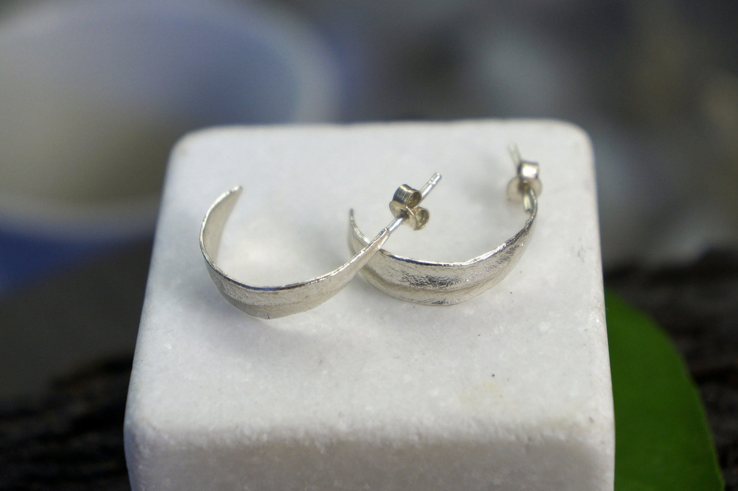 Hoop Olive leaf earrings for women and Men 14k Gold plated on sterling silver.