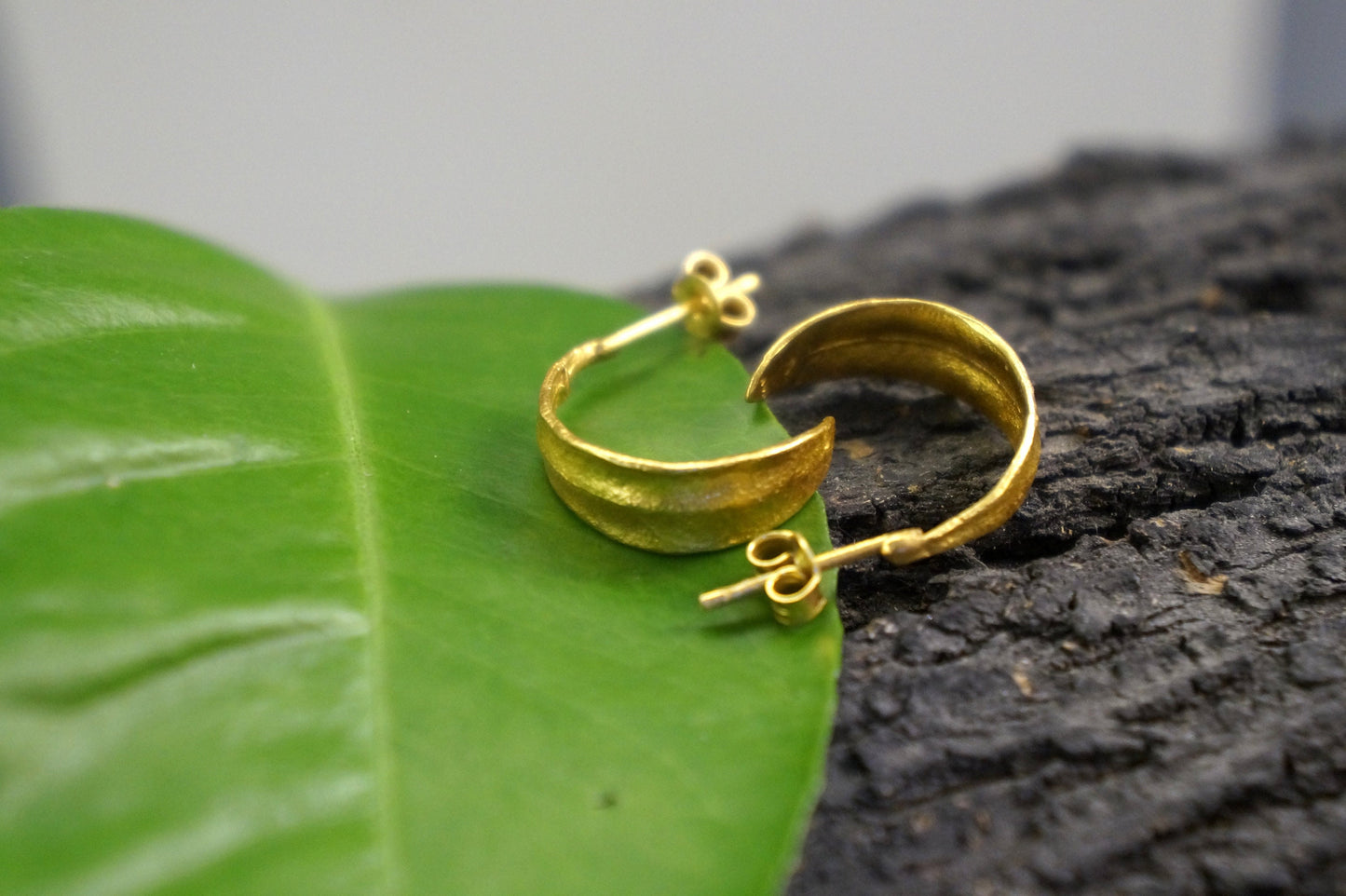 Hoop Olive leaf earrings for women and Men 14k Gold plated on sterling silver.