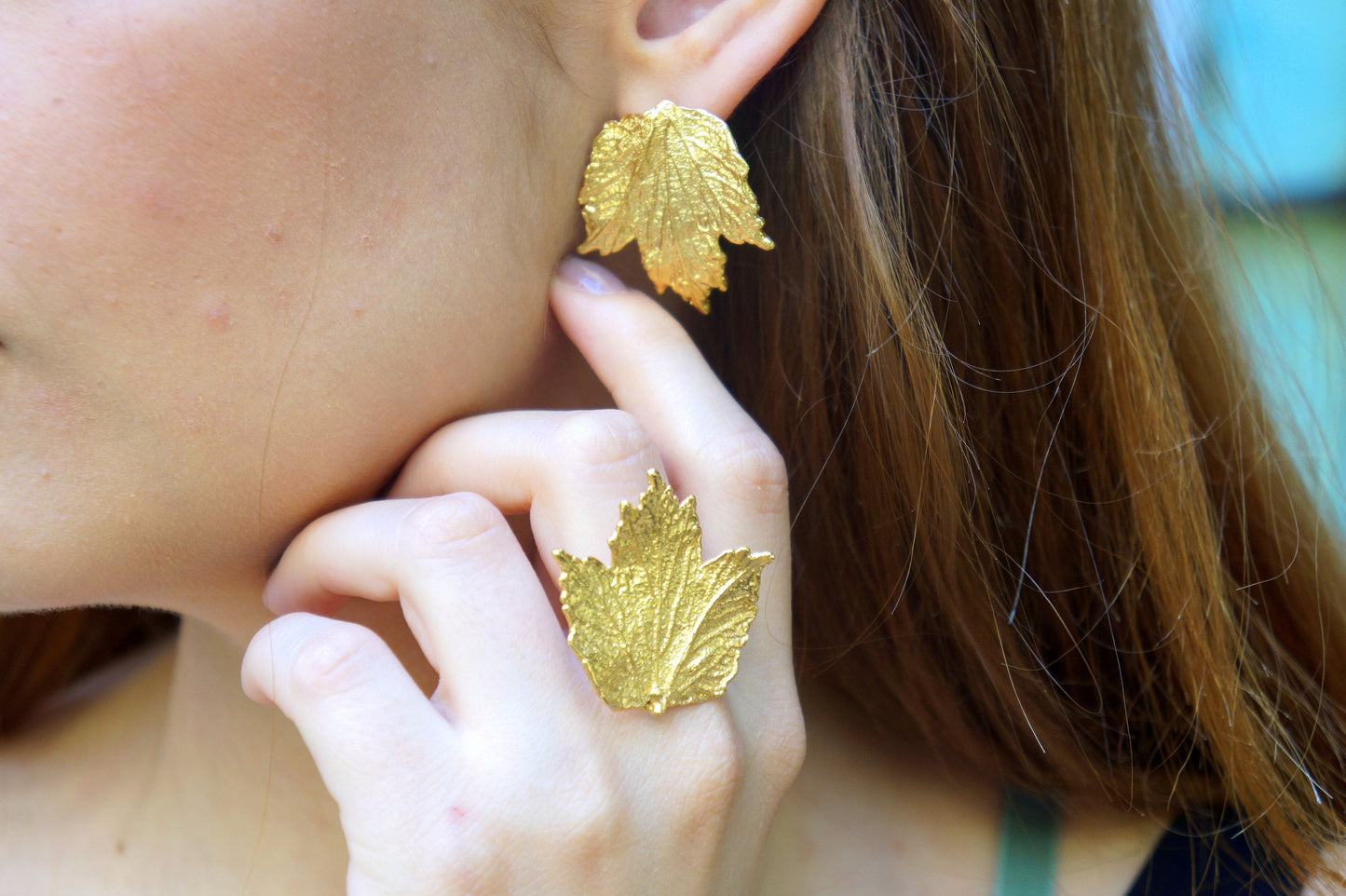 Real Bourbon Rose plant Leaf Earrings in Sterling Silver 925, Goldplated.