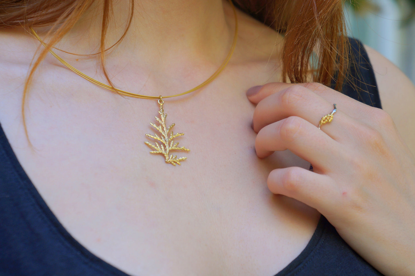 Cypress Tree Leaf Necklace Gold plated