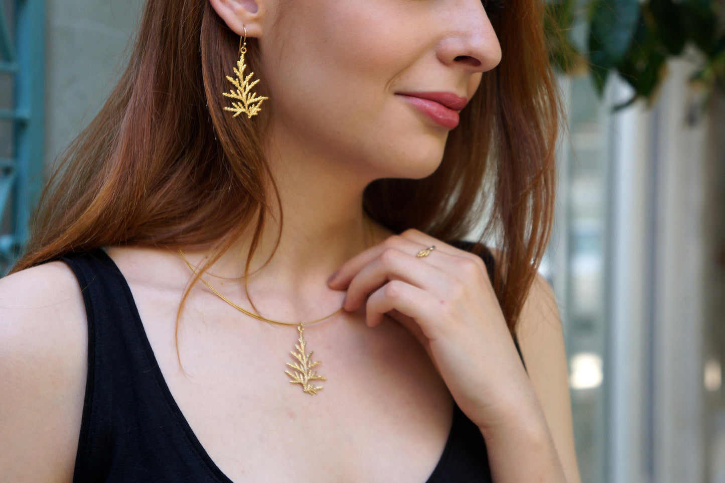 Cypress Tree Leaf Necklace Gold plated