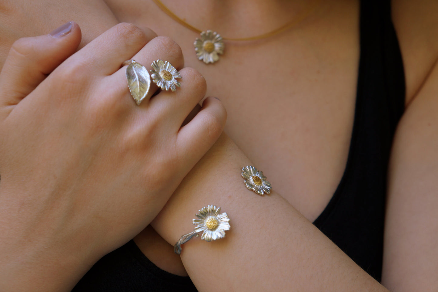 Minimalist Handmade Nature Jewelry. ring REAL Rose leaf and Rose flower. Sterling silver ring for women by Mother Nature jewelry.