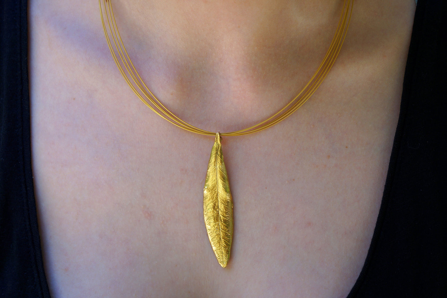 14K Gold plated on sterling silver Real Olive Leaf Necklace for Women by Mother Nature Jewelry, Statement Necklace