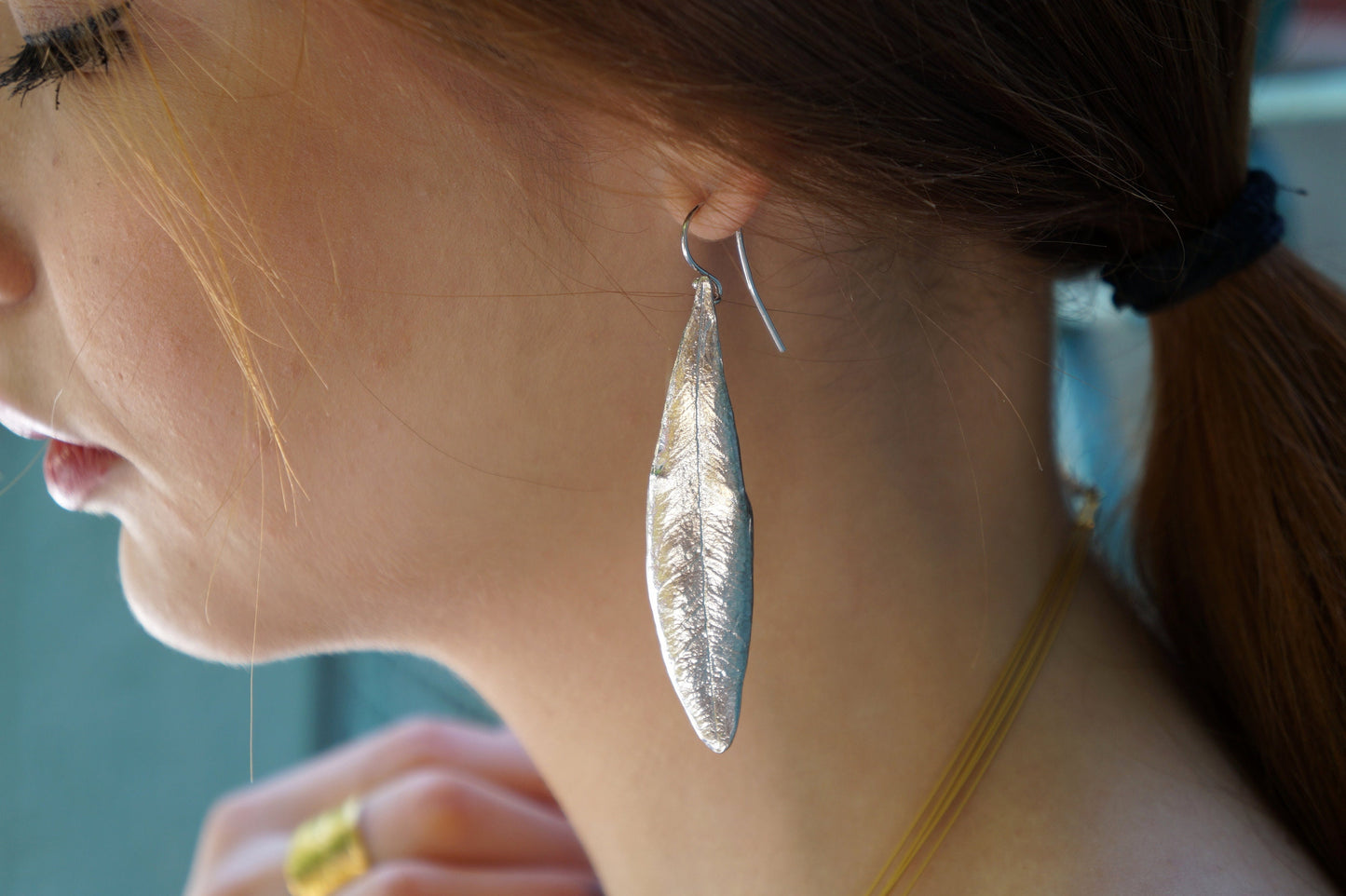 Dangle Big and Long Olive Leaf Earrings on Sterling Silver. Olive is a symbol of peace, protection and fertility ( ideas and new life).