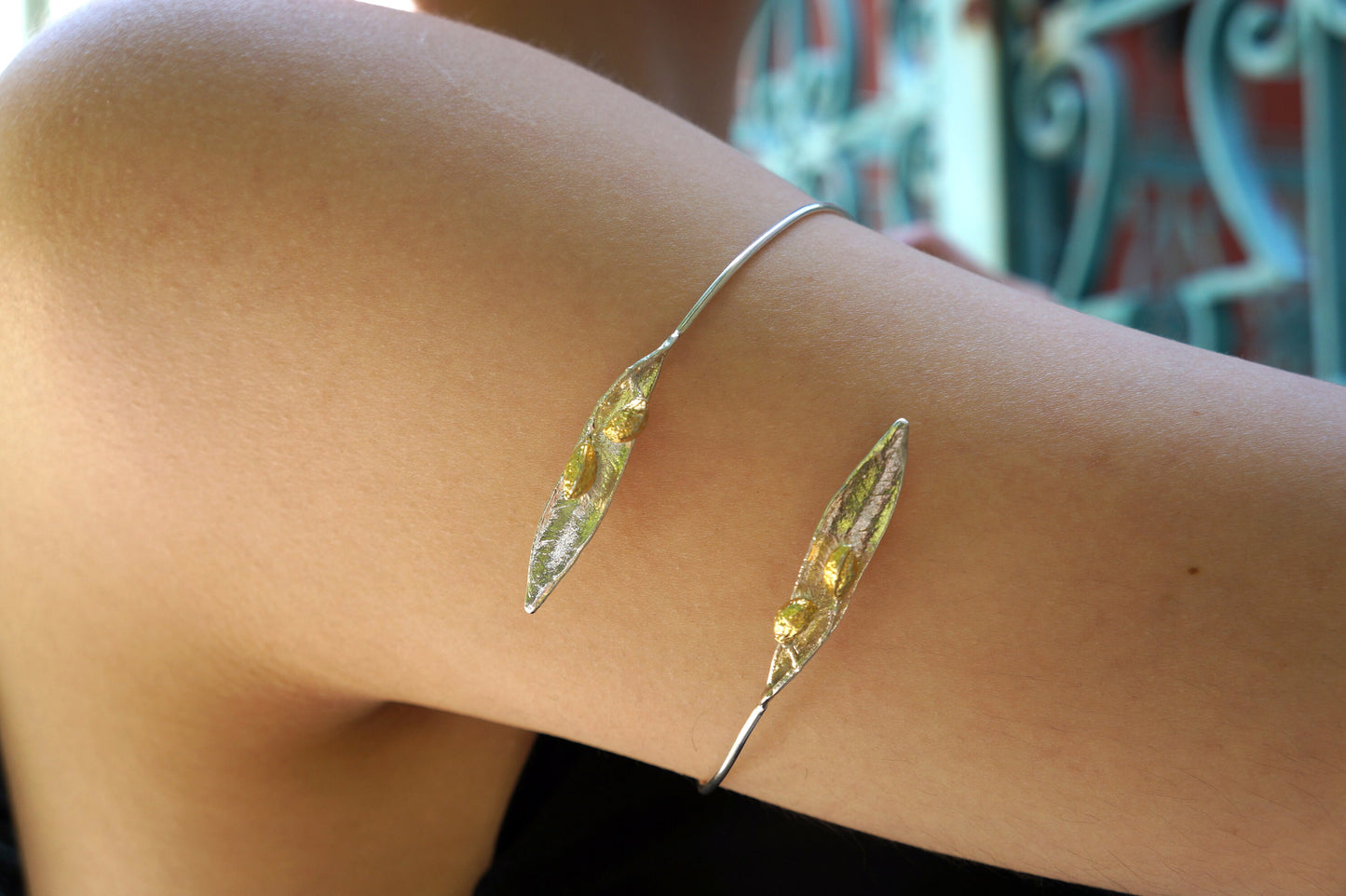 Upper Arm Bracelet in sterling Silver. OLive Silver Arm Cuff Handmade Bracelet.