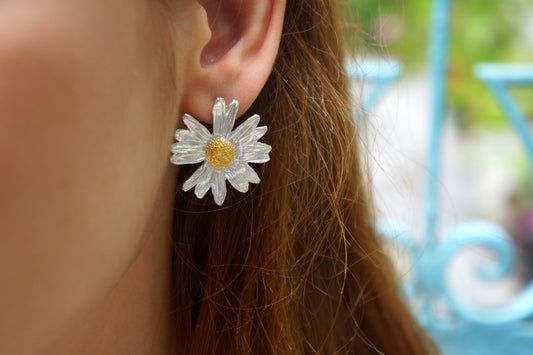 Sterling Silver Real Daisy Earrings, Multiple Closure Options From Mother Nature Jewelry