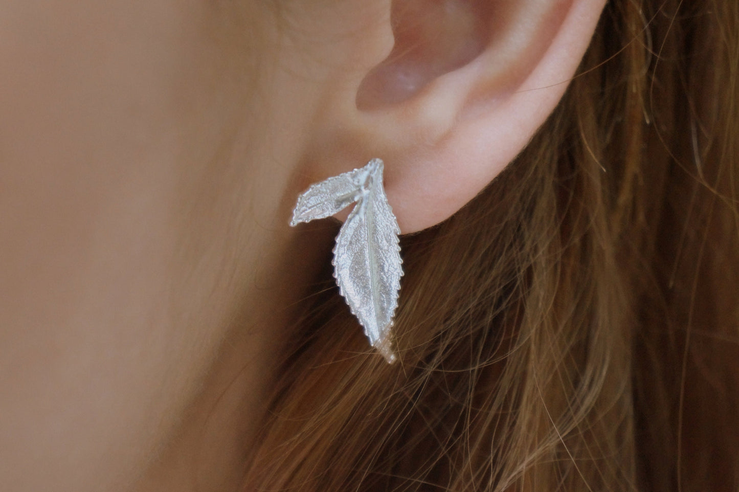 Rose flower Leaf Earrings for Women on sterling Silver.