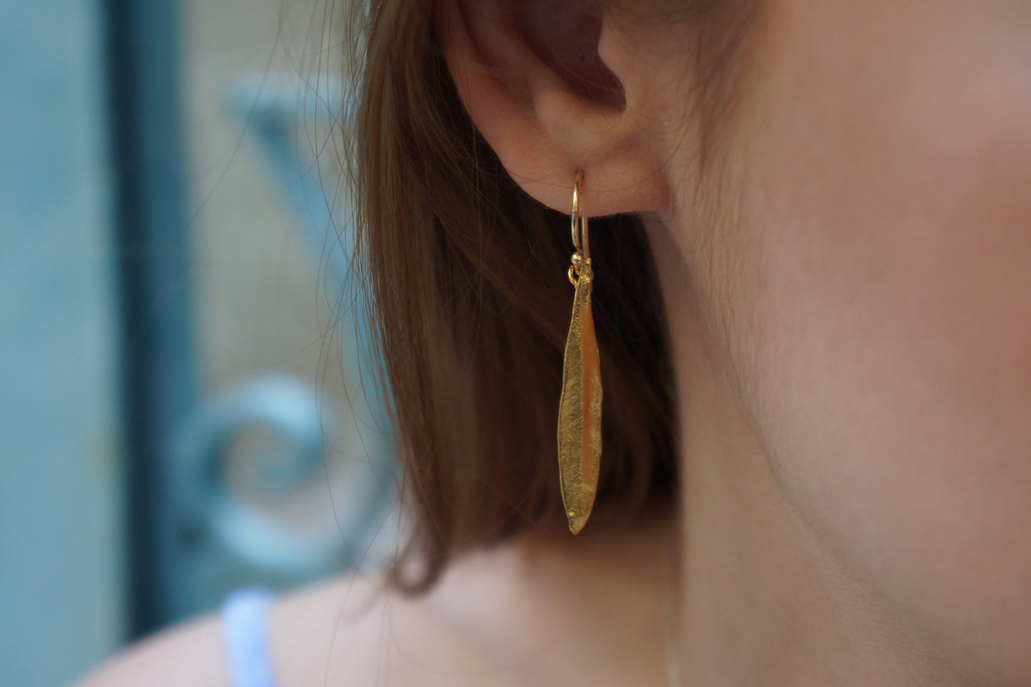 Minimalist Olive leaf jewelry Earrings in Sterling recycled Silver or Goldplated by Mother Nature Jewelry.