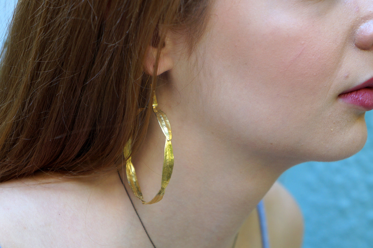 Sterling silver hoop earrings from Olive Leaves, Gold plated .