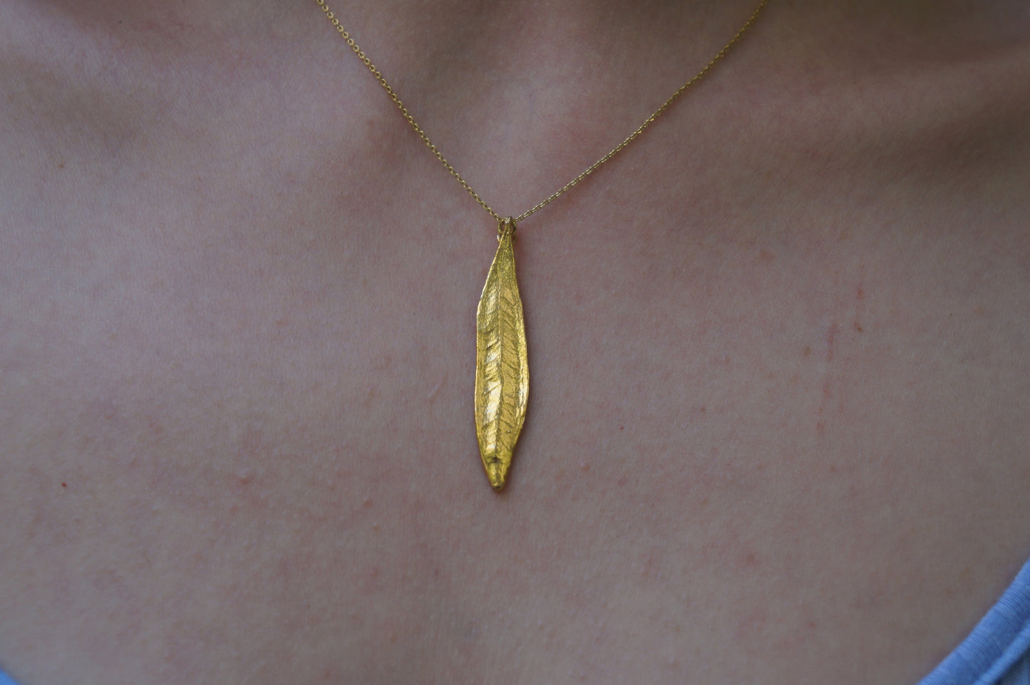 Gold Olive Leaf chain Necklace for Women. 14K Gold plated on Sterling silver