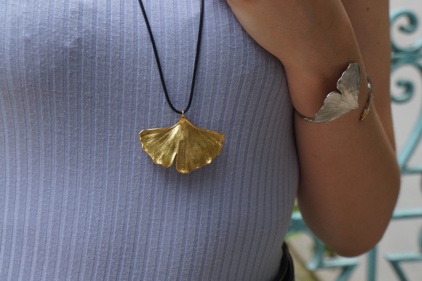 Ginkgo Biloba Leaf Pendant Necklace 14K Goldplated on Recycled sterling silver by Mother nature. Symbol of hope,Peace,Endurance & Vitality