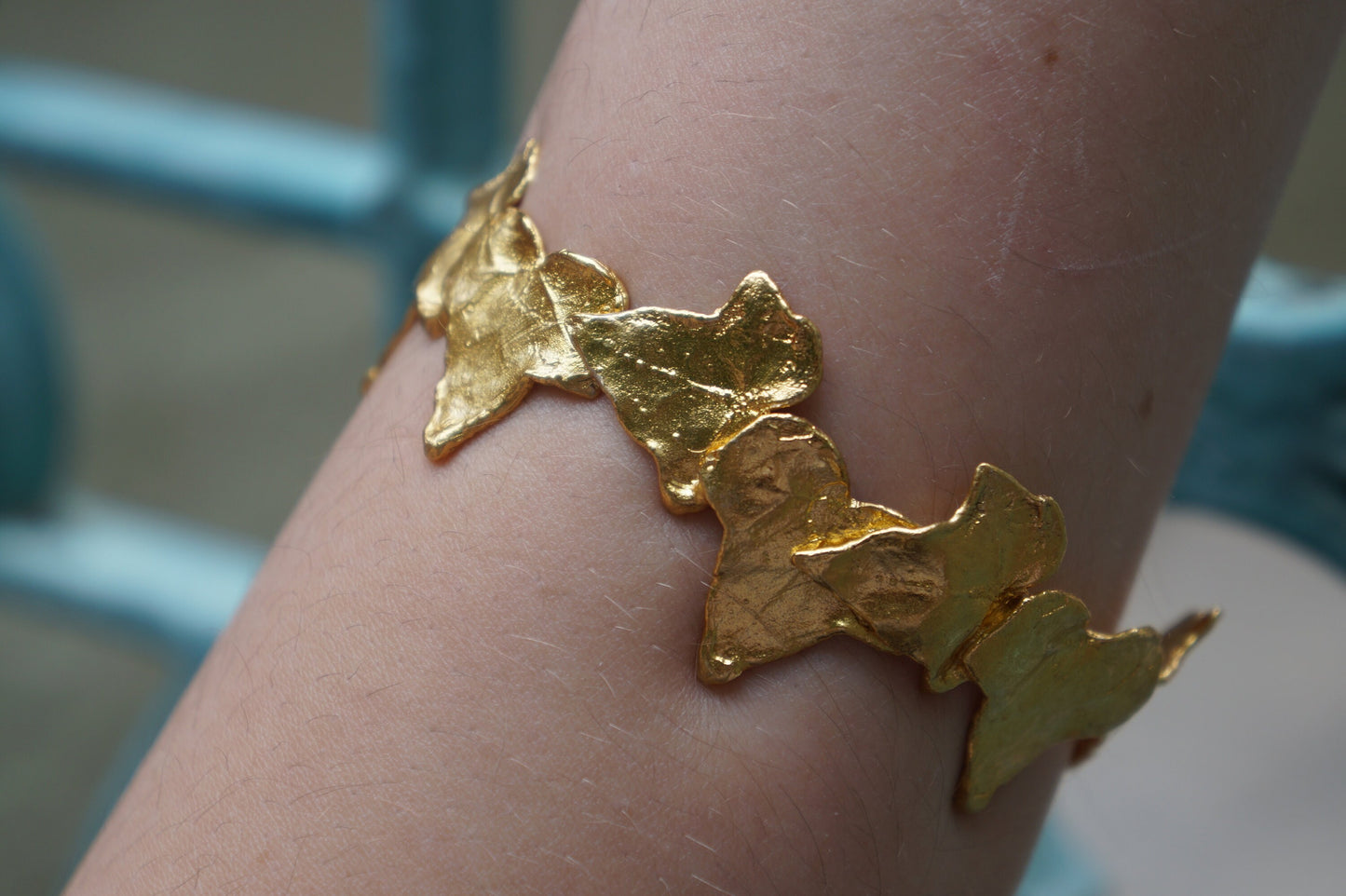 Ivy Leaves Bangle Bracelet 14K Gold plated on /or sterling recycled silver 925 .