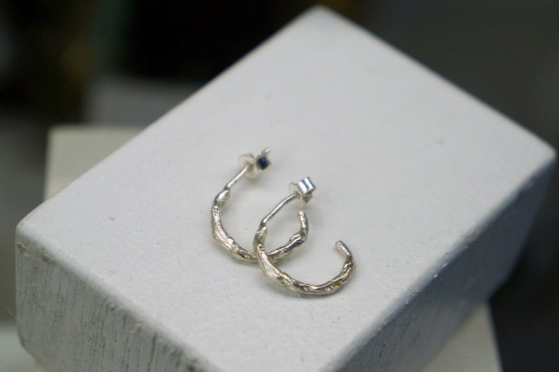 Earrings Small Silver Hoop Earrings for Women, Olive twig earrings, Silver Nature earrings  gift for her