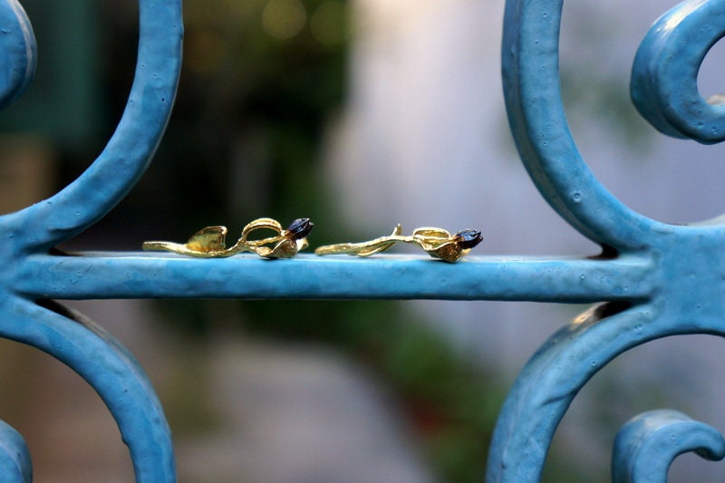 Earrings made from real olive detailed Naturalist Gold and black plated sterling silver Earrings, Olive blossom