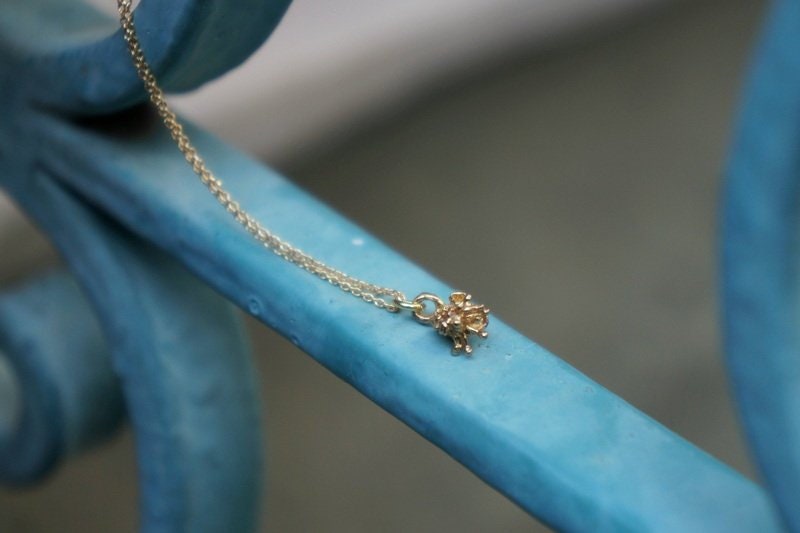 Minimalist small flower pendant with chain necklace Gold plated in sterling silver.