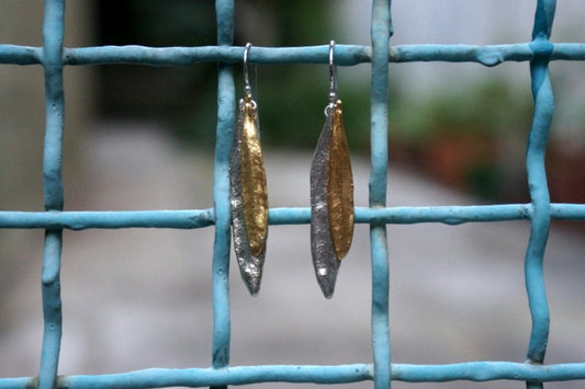 Real leaf earrings,Plant earrings Electroformed,Nature Earrings in silver jewelry,Real Olive leaf Flower earrings for Mothers day gift