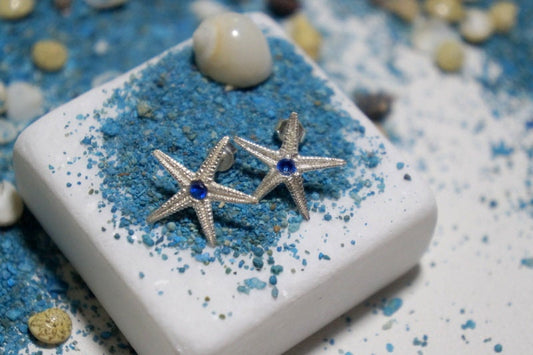 Earrings Real Starfish Stud Earrings with Zircon in sterling silver Fast 2 Days Shipping