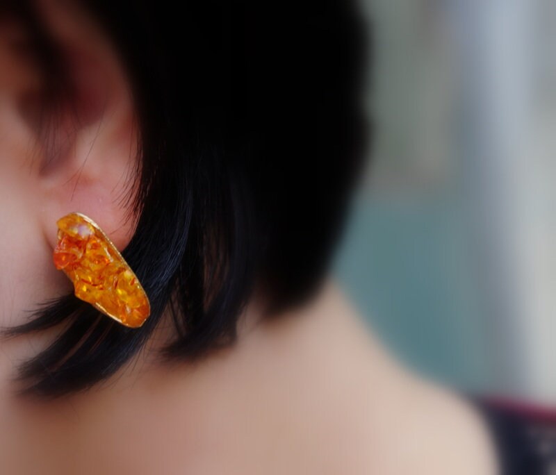 Mussel Shell Earrings,Murano glass, Silver Shell Stud Earring Gold plated .