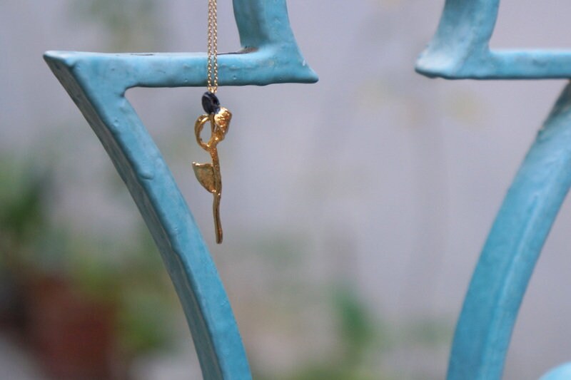 Gold Necklace Unique Real Olive Bloom Necklace, Olive cast in Sterling Silver.