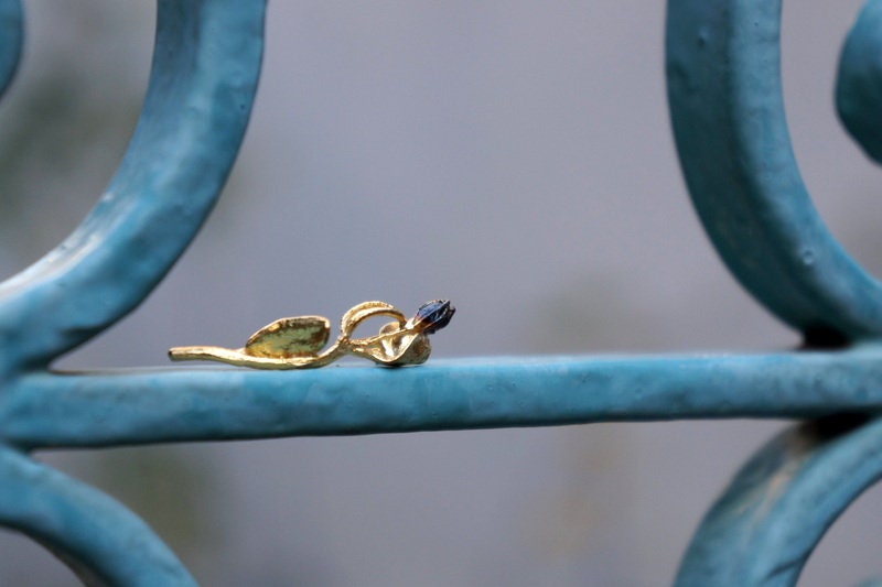 Earrings made from real olive detailed Naturalist Gold and black plated sterling silver Earrings, Olive blossom