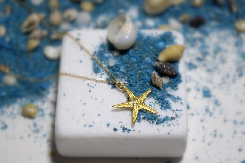 Starfish Gold Necklace Jewelry, Beach, Summer Jewelry,symbolizes the 5 elements. Earth, Air, Water, Fire, Spirit.