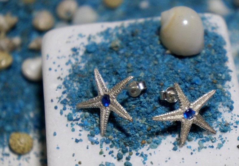 Earrings Real Starfish Stud Earrings with Zircon in sterling silver Fast 2 Days Shipping