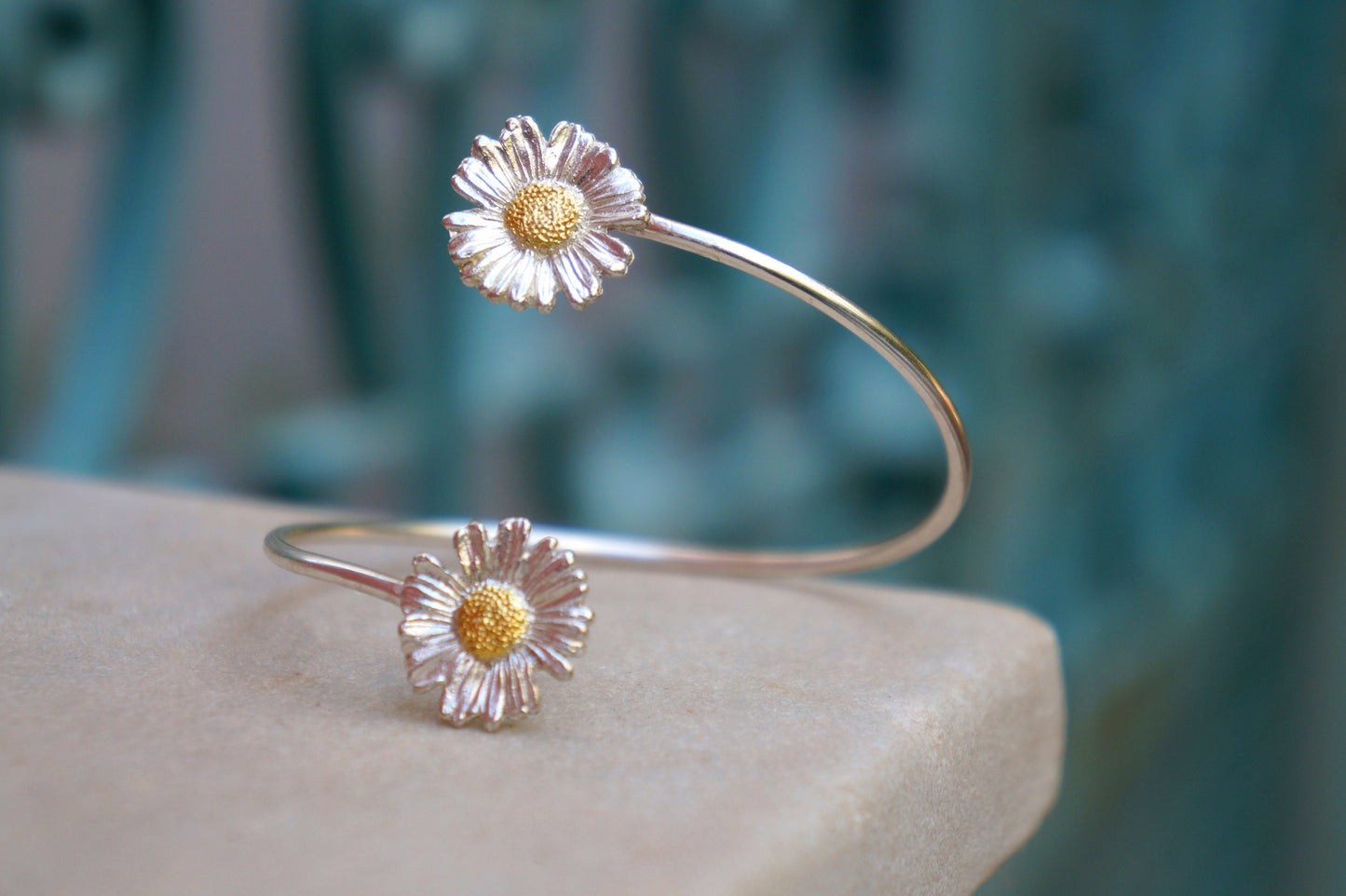 Arm cuff Sterling silver bracelet,Leaf bracelet REAL Chamomile flower bracelet.