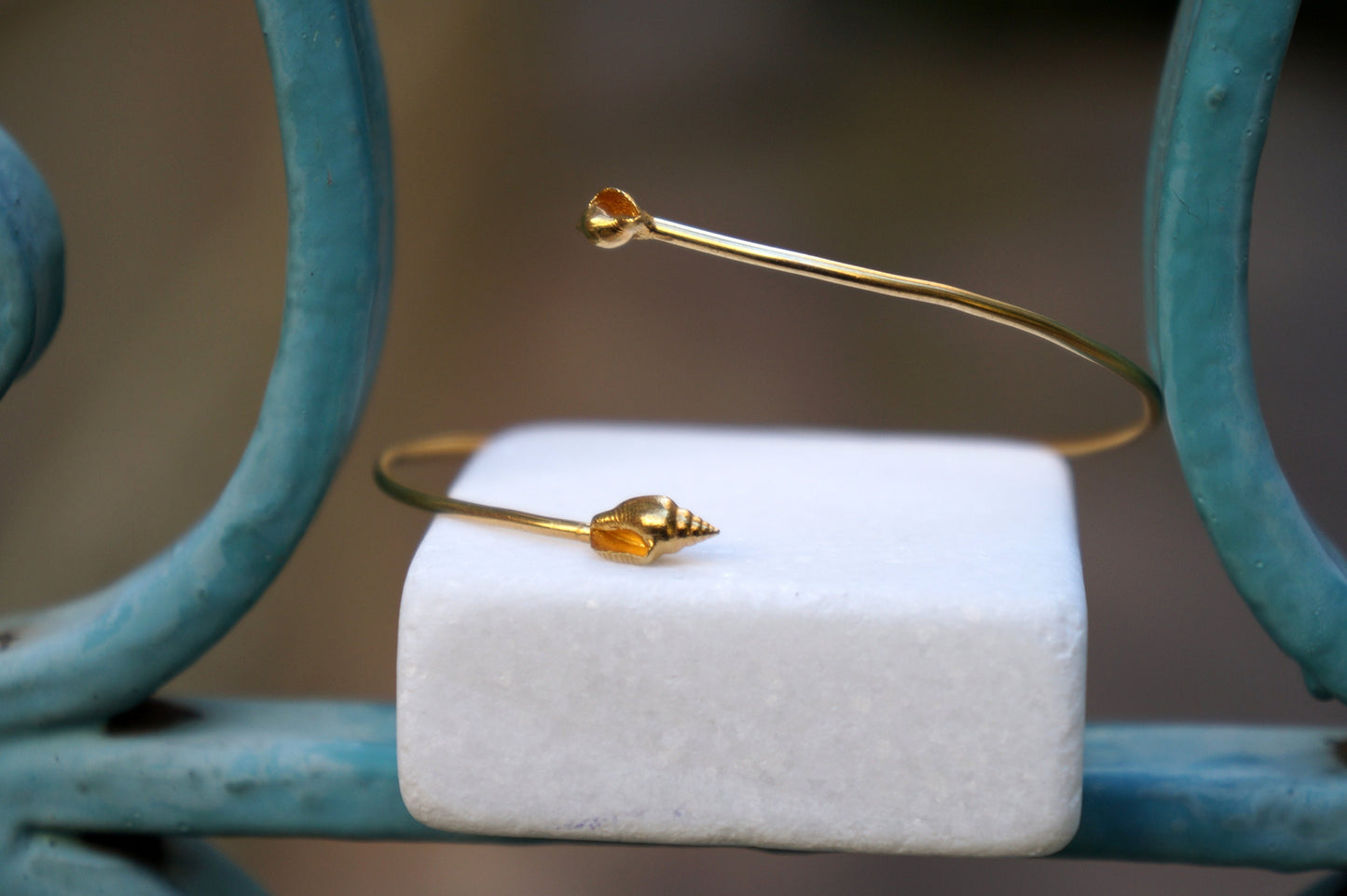 Arm cuff . Dainty Sea Shell Bangle, 14K Gold plated on sterling Silver Bracelet for Women.